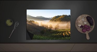 Inductie Beschermer - Mistige Zonsopkomst over Rijstenvelden - 70x52 cm - 2 mm Dik - Inductieplaat Beschermer met zwarte kern