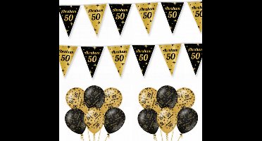 Abraham 50 Jaar Versiering Classy Black-Gold Feestpakket - Abraham 50 Jaar Decoratie - Ballonnen En Slingers Zwart Goud