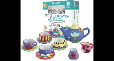 Speelgoedservies om te Schilderen - Tachan - Theeservies Porcelein - Inclusief 12 Kleuren Verf