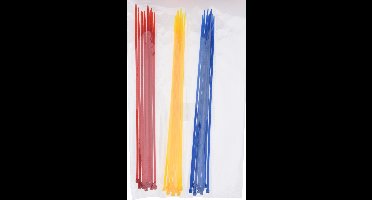 250x stuks kabelbinders / bundelbanden / tiewraps - 25 cm - rood/geel/blauw - bundelbanden - tiewraps / tie ribs / kabelbinders