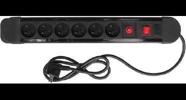Perel Stekkerdoos met schakelaar, overbelastingsbeveiliging, 6 stopcontacten met randaarde (type F), kabel 1.5 m, 3G1.5, gebruik binnenshuis, zwart/rood