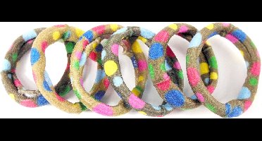 Badstof elastiek bruin met gekleurde stippen