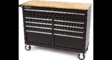 HBM 112 cm. Verrijdbare Gereedschapswagen, Werkbank met Houten werkblad