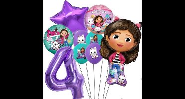 Gabby Poppenhuis Geïnspireerd Ballonen Set Verjaardag Versiering 4 jaar - 9 stuks Ballonnen Gaby Poppenhuis - Gabby Dollhouse Ballonnen Set - Gabby Dollhouse - Feestdecoratie - Folie Ballon - Kinderfeest - Helium Ballon - Dollhouse – Decoratie