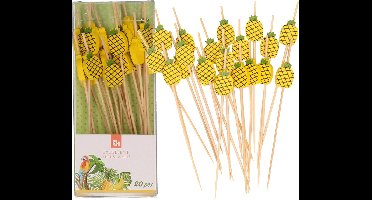 Excellent Houseware Cocktail/tapas prikkers - ananas - 60x stuks - bamboo - 12 cm