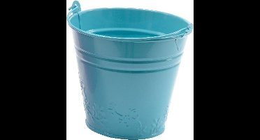 Decoris Bloempot/plantenpot bloemen relief - 4x - zink - D11 cm - blauw