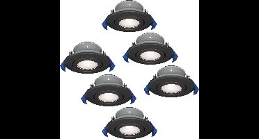 Set van 6 Lima LED inbouwspots - 4 Watt 345 Lumen - 6500K daglicht wit - GU10 - Dimbaar - Rond - Kantelbaar - IP65 Waterdicht - Zwart - Voor binnen, buiten en badkamer
