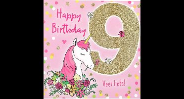 Depesche - Cijferkaart met muziek, vierkant met de tekst "9 - Happy Birthday - Veel liefs!" - mot. 017