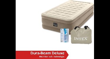 Intex luchtbed Ultra Plush - 1 persoons - 99 x 191 x 46 cm - zandkleurig - met ingebouwde pomp (incl. Reparatiekit)
