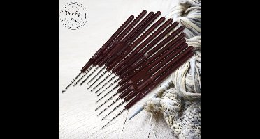 Set 16 Stuks 0.5 Mm-2.5 Mm  Haaknaalden Bruin Plastic Handvat Haak Set Diy Naaien Naalden Breien Haken Gereedschap