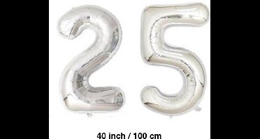 Cijfer ballonnen cijfers 25 in ZILVER van 40 INCH / 100 CM (31269)