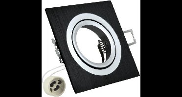Inbouw spot GU10 - aluminium - vierkant armatuur - geborsteld - zwart/zilver 92mm