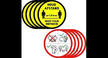 Corona stickerset - 2 x 5 stuks - rond - Afstand houden - Keer you distance - Corona Regels - COVID-19 - 14cm