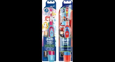 Oral-B Stages Power Kids elektrische tandenborstel (2 stuks) op batterijen met Disney Cars en Princess - DUO pack