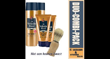 Vergulde Hand - 2x Aftershave Balsem-100 ml en 2x scheerschuim 250 ml &  een scheerkwast