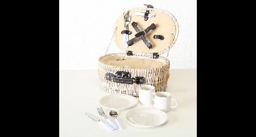 Picknickmand - 12delen - voor 2 personen - 38x16x28cm - Biege.
