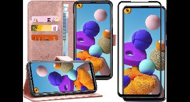 Hoesje geschikt voor Samsung A21s en Screenprotector - Book Case Kunstleer Wallet Roségoud + Screen Protector Full