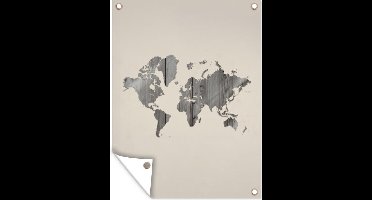 Tuin decoratie Wereldkaart - Hout - Plank - 30x40 cm - Tuindoek