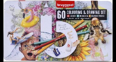 Bruynzeel Teken- en kleurset creatieve kunstenaars blik 60 stuks