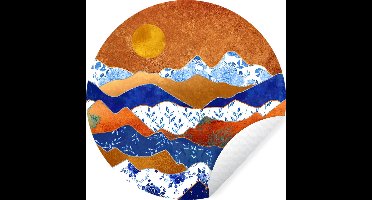 WallCircle - Muurstickers - Behangcirkel - Goud - Delfts Blauw - Patronen - 80x80 cm - Muurcirkel - Zelfklevend - Ronde Behangsticker