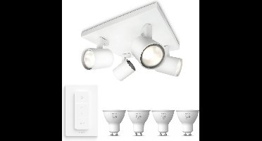 Philips Hue Runner Opbouwspot (Wit) - Warmwit Licht - Incl. Hue Dimmer Switch - Plafondspot met 4 Lichtpunten - GU10 - Hue White