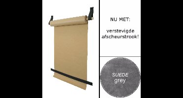 Tekenrol - aan leren lussen | SUEDE GREY (Papierrol: bruin) NU MET: verstevigde afscheurstrook! (wandborden - tekstborden - tekenbord)