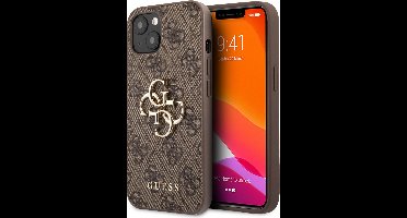 iPhone 13 Backcase hoesje - Guess - Effen Bruin - Kunstleer