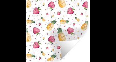 Muurstickers - Sticker Folie - Aardbeien - Ananassen - Waterverf - Sjablonen - 30x30 cm - Plakfolie - Muurstickers Kinderkamer - Zelfklevend Behang - Zelfklevend behangpapier - Stickerfolie