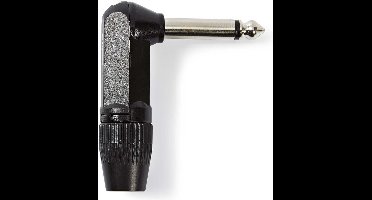 Nedis 6,35 mm Audioconnector - Gehoekt - Male - Vernikkeld - Soldeer - Diameter kabelinvoer: 8.0 mm - Aluminium - Zwart - Polybag - 1 Stuks