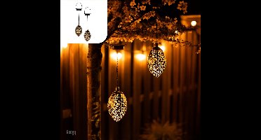 Gadgy Solar Hangende Oosterse Lantaarn 2st. - Solar Tuinverlichting op Zonneenergie – Led Buitenverlichting met Dag/Nacht Sensor - Tuinlantaarn - Brons - Metaal