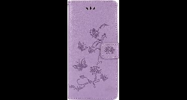 Shop4 - Samsung Galaxy A73 5G Hoesje - Wallet Case met Pasjeshouder Vlinder Patroon Paars