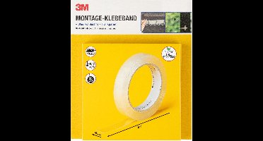 3M Dubbelzijdige Montagetape -  Afneembaar - Afmetingen: 5 m x 1,9 cm - Bevestiging voor binnen en buiten - Hecht op verschillende ondergronden
