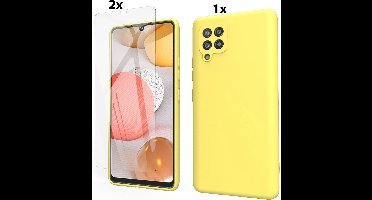 Hoesje Geschikt Voor Samsung Galaxy A42 5G Hoesje Soft Nano Silicone Backcover Gel Geel Met 2x Glazen Screenprotector