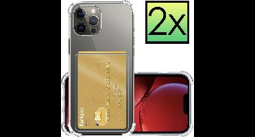 Hoesje - 2 Stuks - Geschikt voor Apple iPhone 13 Pro - Met Pashouder en Kaarthouder - Telefoon Hoes Shockproof - Siliconen Case - Back Cover - Shock Proof - Pasjes Houder - Transparant