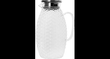 Krumble Schenkkan - Karaf - Waterfilter - Waterkan - Schenkfles - Drankdispenser - Tafelwater - Inclusief filter, handvat en deksel - Glas en aluminium - 2 Liter - 9 x 17 x 22 (lxbxh) - Transparant