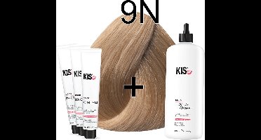 Kis KeraCream Color - 100ml - Haarverf Set - 9N Zeer lichtblond | KIS - (3 x haarverf & 1L waterstofperoxide)