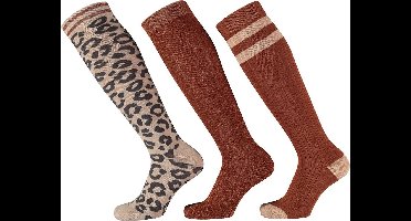 Apollo - Kniesokken - Girls - 3-pack - Panter - Bruin - Glitter - Maat 23/26