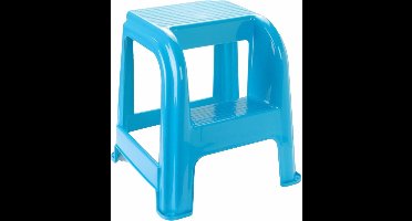 Plasticforte Opstapkrukje - 2 tredes - blauw - kunststof - 44 x 42 x 45 cm - tot 120 kg - Opstapje - Trapje