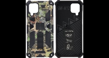 Hoesje Geschikt Voor Samsung Galaxy A12 (5G) Hoesje - Rugged Extreme Backcover Blaadjes Camouflage met Kickstand – Groen