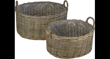 Haardmand - Plantenmand - Opbergmand - Met plastic - Riet - Rotan - 50x42xH25