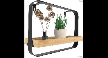 Gadgy Wandplank Metaal Hout Zwart - Wandrek - Wandbox - Wanddecoratie Industrieel - Muurdecoratie Metaal - 39x26.5CM