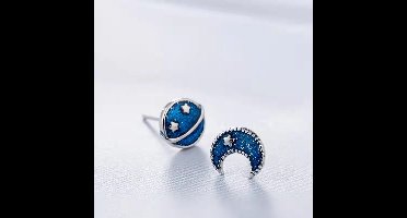 Gading® meisje oorknoppjes - dames oorknoppen met ster & Planeet -blauw- 10mm- 925 zilver