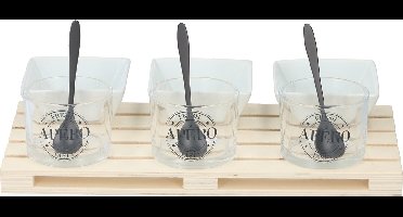 Alpina Amuseset - 1 tray - Minipallet - 3 Glaasjes 3 Bakjes 3 Lepels - voor Hapjes en Amuses