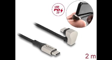 Delock USB 2.0 Cable USB Type-C™ male to male 180° angled 2 m PD 60 W
