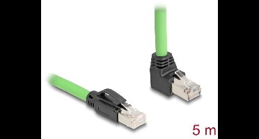 Delock RJ45 Network Cable Cat.6A plug to plug upwards angled SF/UTP suitable for drag chains PUR (TPU) 5 m green
