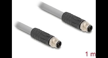 Delock M12 Cable L-coded 5 pin male to male PUR suitable for drag chains 1 m grey