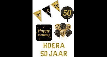 50 jaar Classy Party decoration pakket – luxe glamour goud zwart ballonnen – folieballonnen – vlaggenlijn