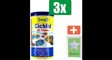 Tetra Cichlid xl flakes 500 ml - 3 stuks - Vissenvoer - Aquarium - Inclusief PetsHome Zuurstofsteen