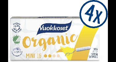 Vuokkoset Organic Cotton Tampons Mini - 64 mini tampons - Gevoelige huid - Nordic Swan Eco label - Astma and Allergy Finland label