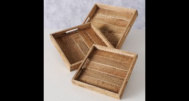 Dienblad - 3 set - Hout - Afmetingen: 24x24x3cm. 28x28x4cm. 32x32x5cm. - Past in elkaar - sfeervol - Naturel